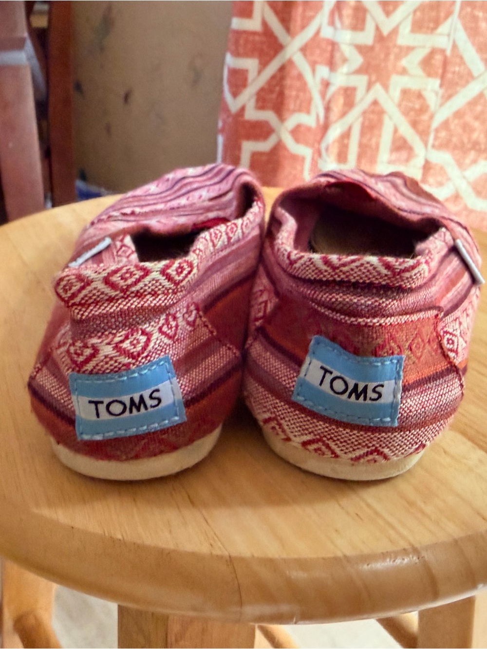 TOMS Red Patterned Slip-On Moccasins